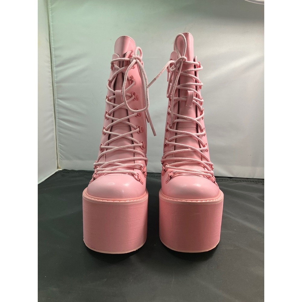 Dolls Kill Current Mood Pink Platform Wedge Lace Ankle Boots Womens 8M Zip Boots - Picture 2 of 11